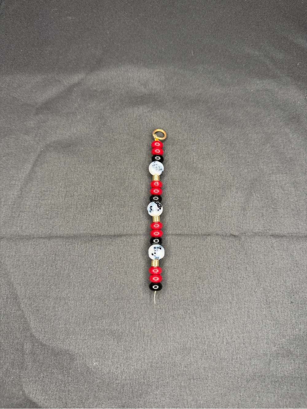 Handmade Red and Black Beaded keychain with White and black marble Accent Beads